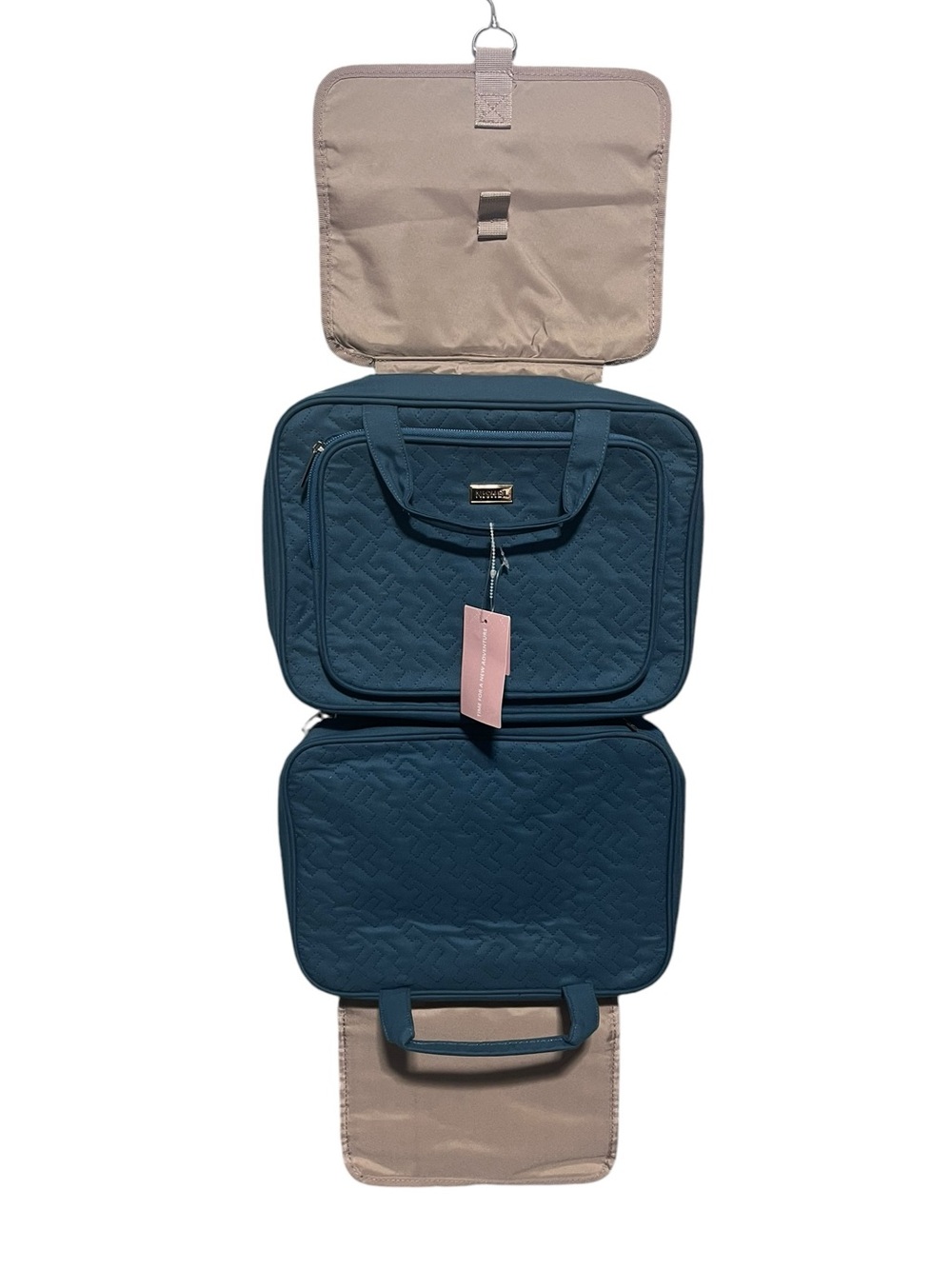 Travel Organizer Bag Set - Turquoise Quilted Carry Case by Nishel